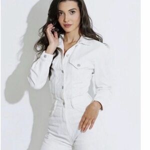 ZARA WOMEN TRF WIDE-LEG DENIM JUMPSUIT OYSTER WHITE BLOGGERS FAVORITE SIZE SMALL